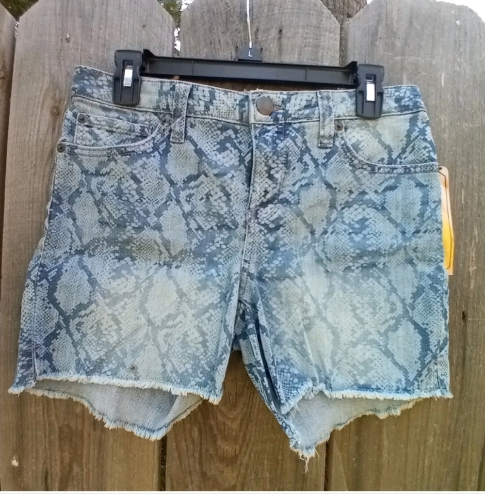 DENIM FEVER SHORTS JUNIOR 4 BLUE SNAKE PRINT ZIP BUTON POCKETS MISSI DENIM NEW